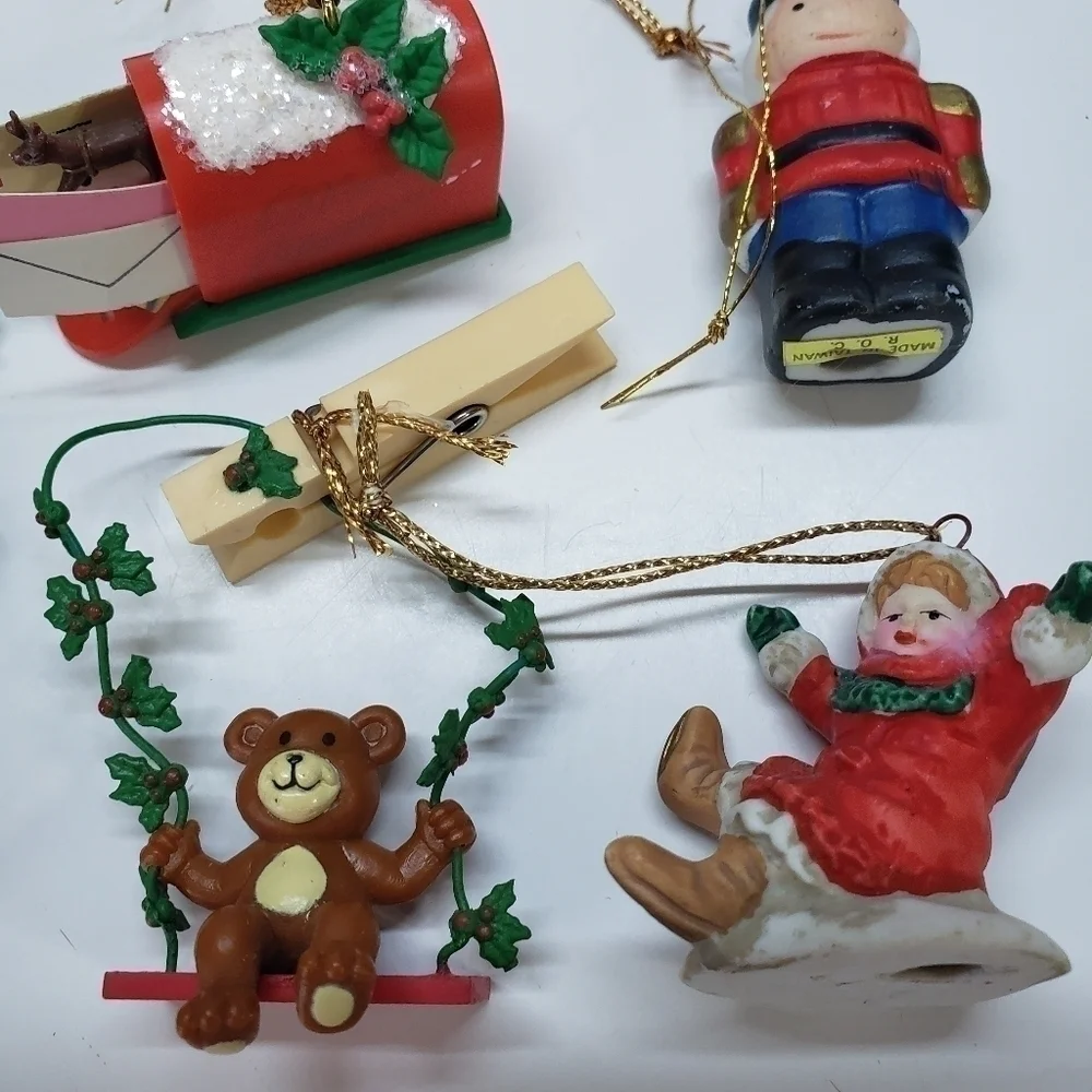 VINTAGE Mini Miniature Ornament Lot Nutcracker Bear Carolers Ceramic